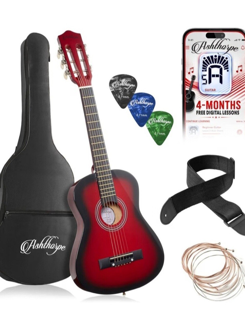 Red Sunburst Acoustic Guitar Starter Kit